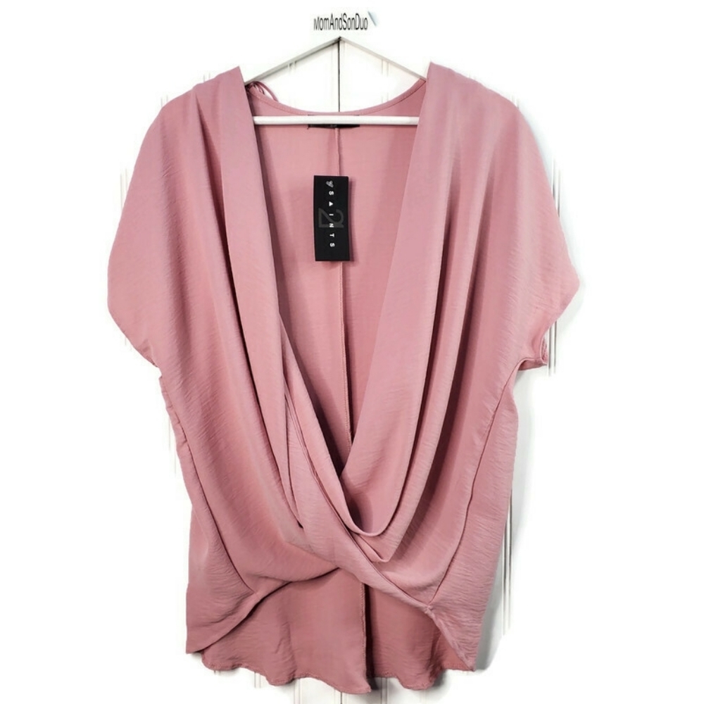21 Saints Pink Loose Drapey Wrap High Low Top